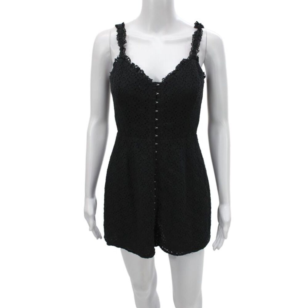 Reformation Women Black V-Neck Sleeveless Romper 100% Tencel Boho Size 6
